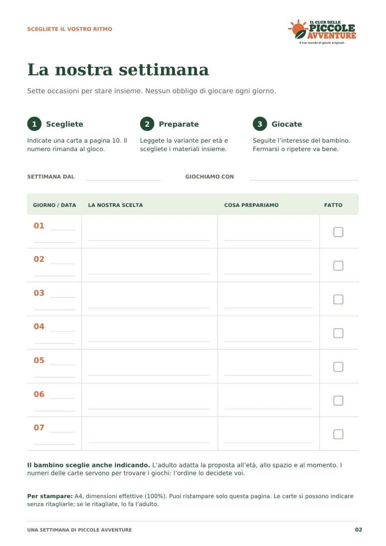 Pagina del calendario settimanale riutilizzabile